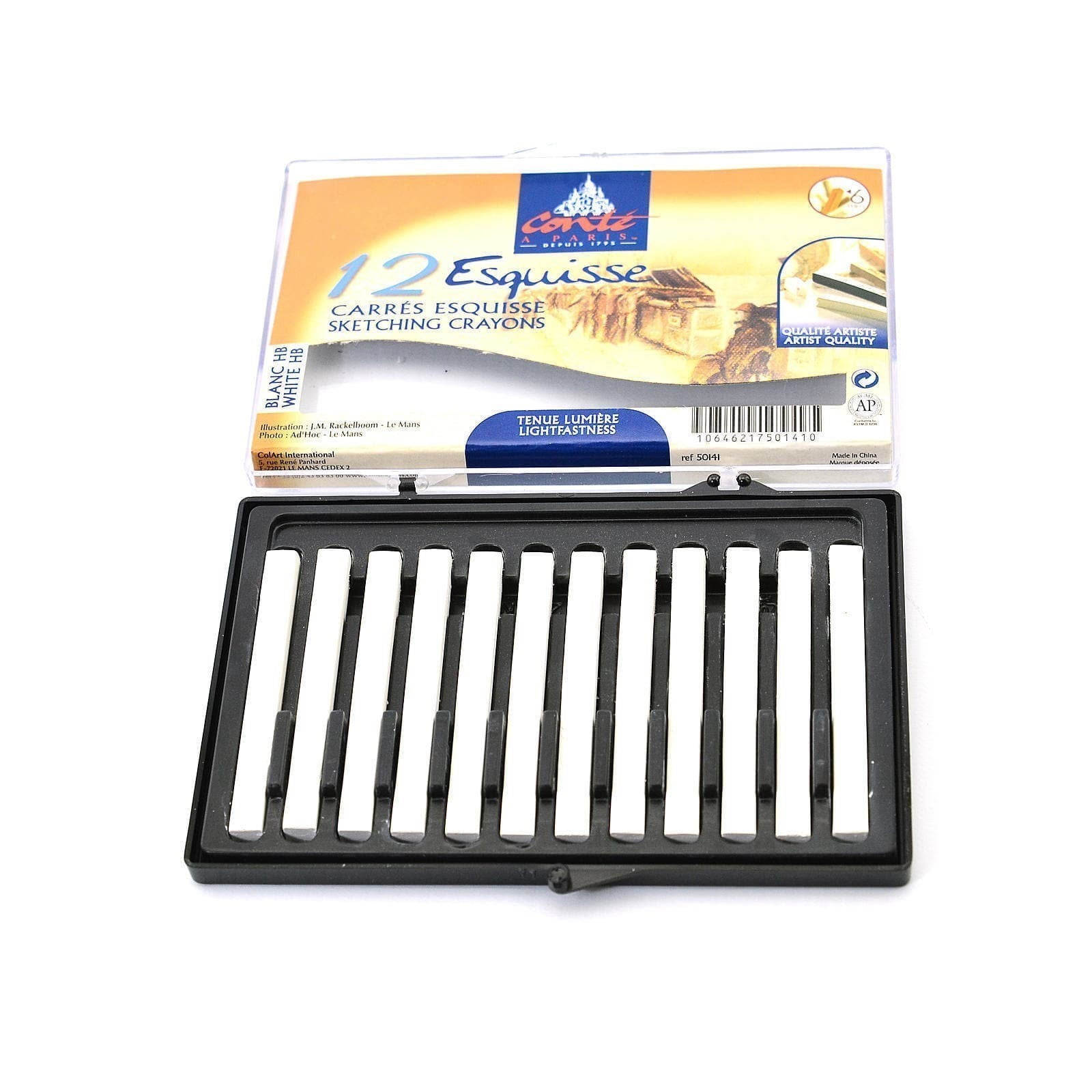 Pack of 12 Black 2B Tip 1//4 X 1//4 X 2-1//2 in Conte Crayon in Plastic Box