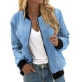 thumbnail image 1 of Duoif Veste Femme, Veste Décontractée Imprimée à la Mode pour Femmes, Cardigan à Fermeture Éclair, Vestes pour Femmes Bleu Ciel P, 1 of 5