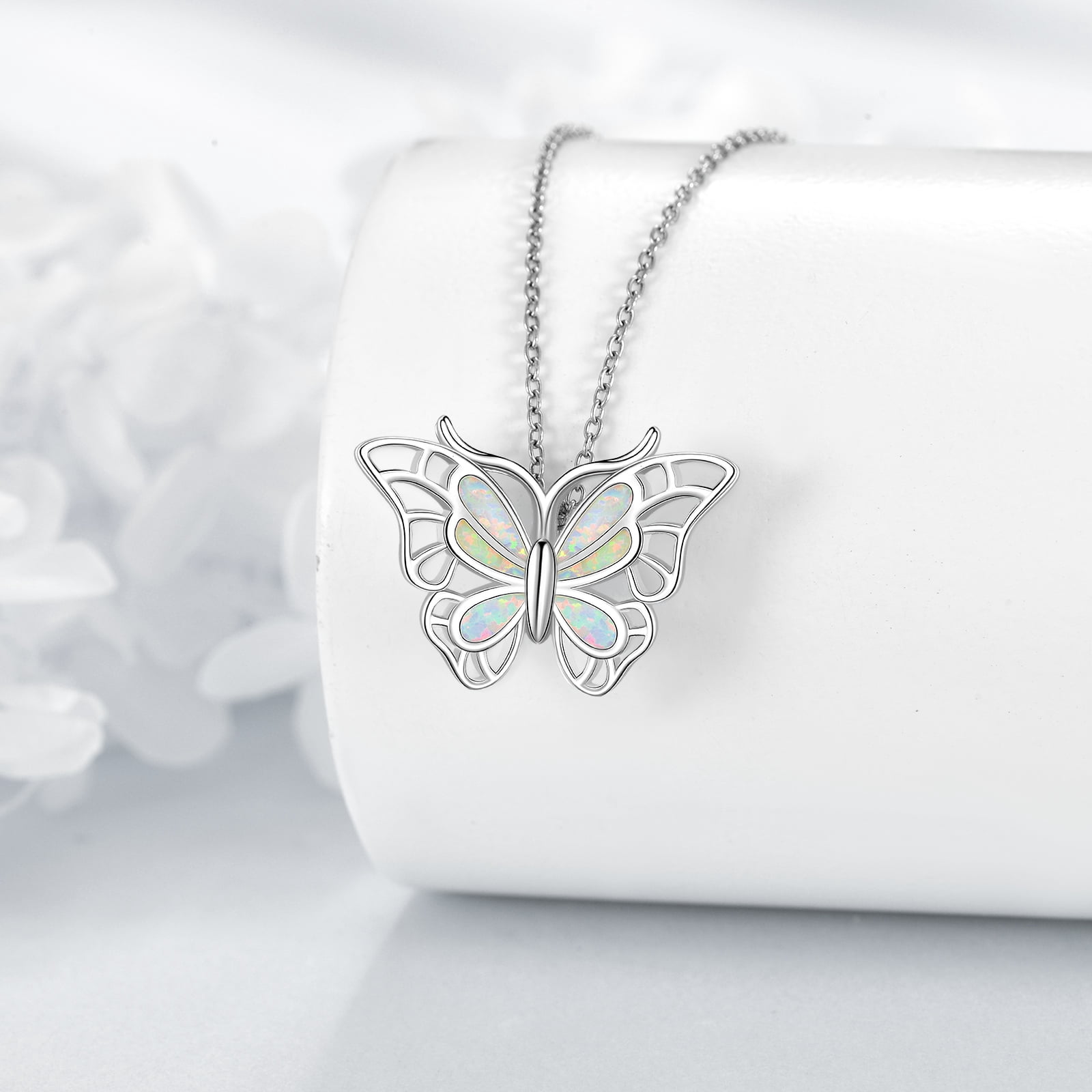 Butterfly Necklace 925 Sterling Silver Opal Neckalce Butterfly Jewelry Birthday Christmas Gift for Women