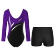 thumbnail image 2 of Alvivi Kids Girls Rhinestones Long Sleeve Ballet Dance Gymnastic Leotard with Athletic Shorts Set Purple&Black 6, 2 of 6