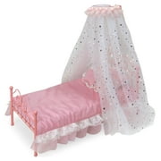Badger Basket Starlights Metal Bed with Canopy, Lights and Bedding for 18 inch Dolls - Pink