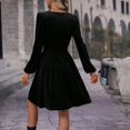 thumbnail image 4 of WTOBBY Women's Fashionable Solid Color V-Neck Long Sleeve Pullover Casual Dress Easy Pull-On Design for Quick Wear Comfortable Knit Fabric Versatile for Layering or Solo Use,Black L, 4 of 6