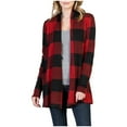 thumbnail image 2 of Rollbacks & More LEBONYARD Womens Coats Clearance sales,Women's Plaid Print Patch Patchwork Cardigans Open Front Long Sleeve Coat Red M, 2 of 9