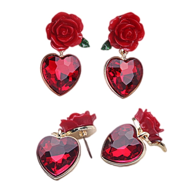 EeaseMX 2 pares de pendientes con forma de corazón de amor, pendientes de flores de moda, joyería para fiestas