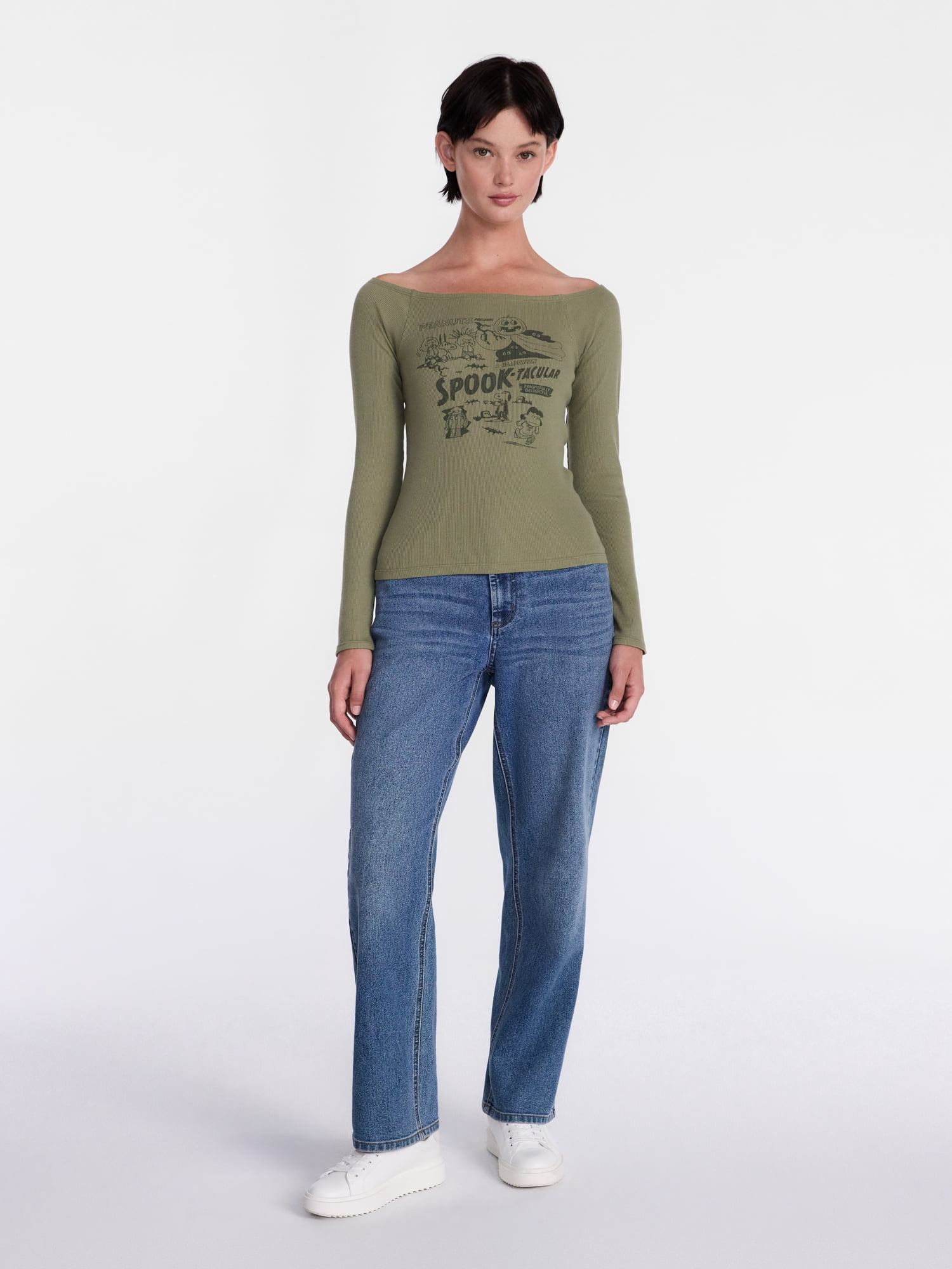 Peanuts Women's Halloween Graphic Tee with Long Sleeves, Sizes XXS-XXL
