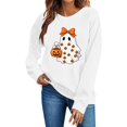thumbnail image 2 of Hulanddfd Womens Sweatshirt Pink Ghost Pumpkin Print Pullover, Cute Bow Graphic Crewneck Long Sleeve Top, Halloween Casual Sweater, 2 of 5