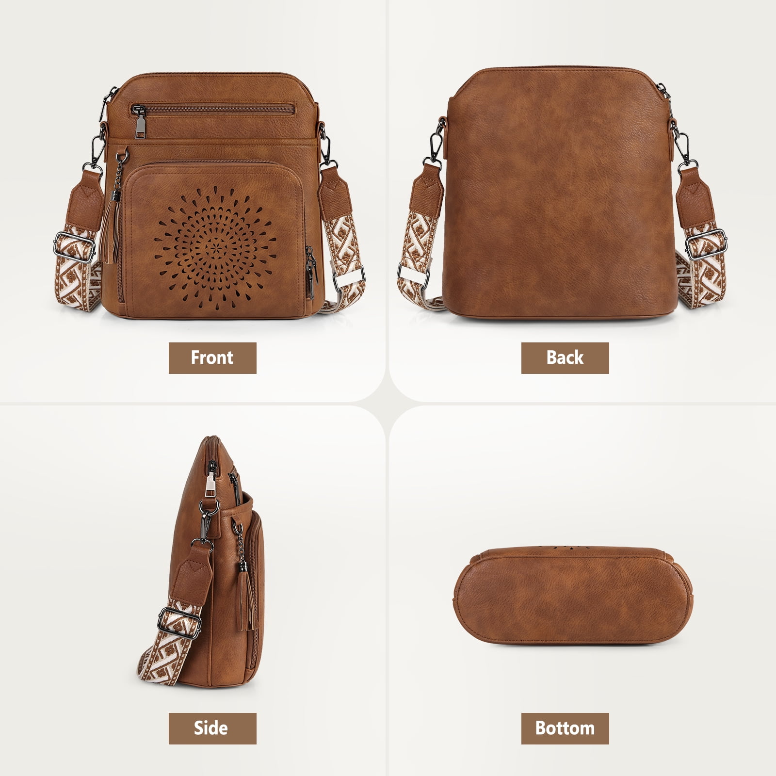 RAINSMORE Crossbody Bags for Women Leather Crossbody Purse Designer Womens Shoulder Handbags Trendy Cross Body Purse,Brown