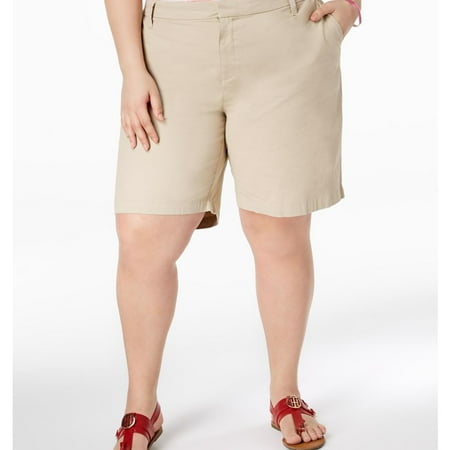 Tommy Hilfiger Womens Hollywood Mid Rise Business Casual Chino Shorts, Beige, Plus Size, 18W