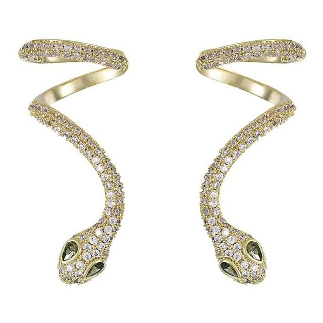 Finos Aretes Víbora Con Swarovski Trepadores Oro 14k Lam dorado Unitalla
