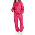 thumbnail image 3 of Kids 2 Piece Sweatsuit Set Hooded Print Sweatshirts Elastic Waist Jogger Pants Casual Sports Outfits With Pockets (140, Hot Pink-B), 3 of 5