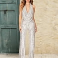 thumbnail image 4 of Ankishi Backless Halter Jumpsuit Deep V Sparkly Halter Cowl Neck Sparkly Jumpsuits Clubwear Outfit for Daily Wear Dating Party, 4 of 7