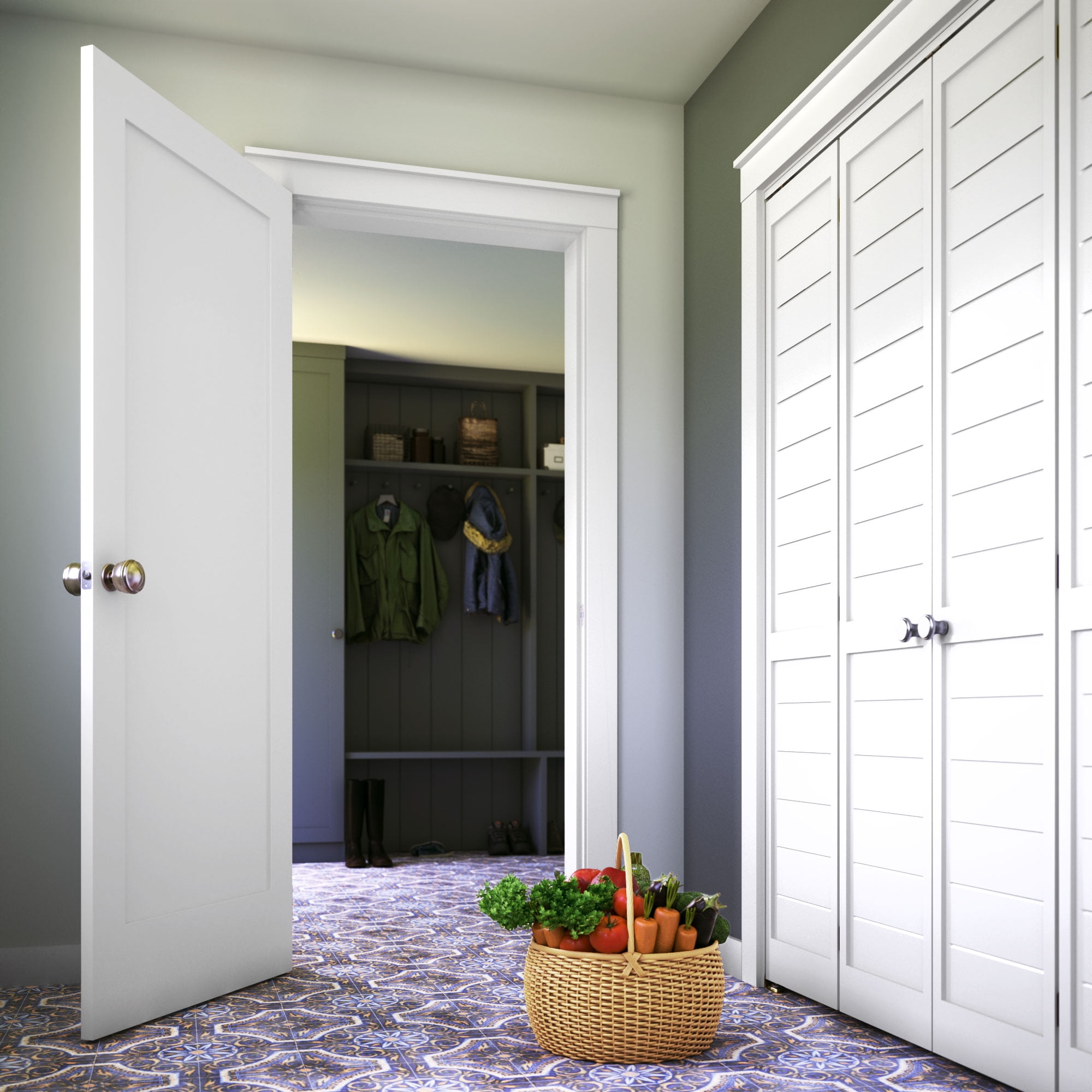 EightDoors 80" x 32" x 1-3/8" 1-Panel Shaker White Primed Solid Wood Core Interior Slab Door