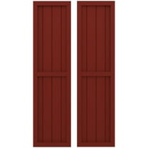 Ekena Millwork 14"W x 38"H Americraft Four Board Exterior Real Wood Two Equal Panel Framed Board-n-Batten Shutters (Per Pair), Pepper Red