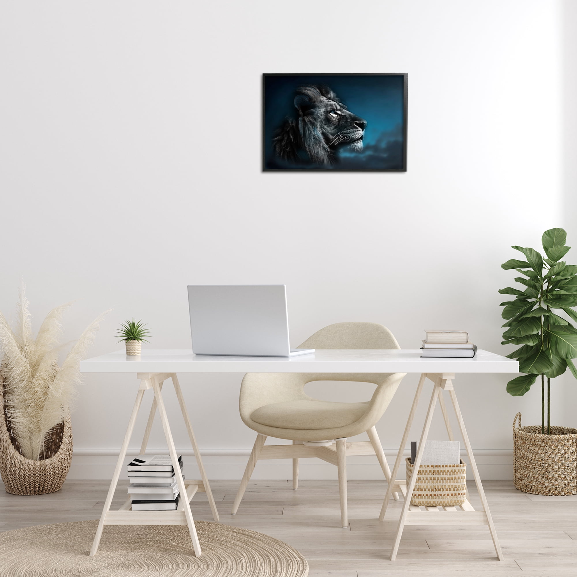 Stupell Industries Intense Gazing Lion Animals & Insects Painting Black Framed Art Print Wall Art, 24 x 16