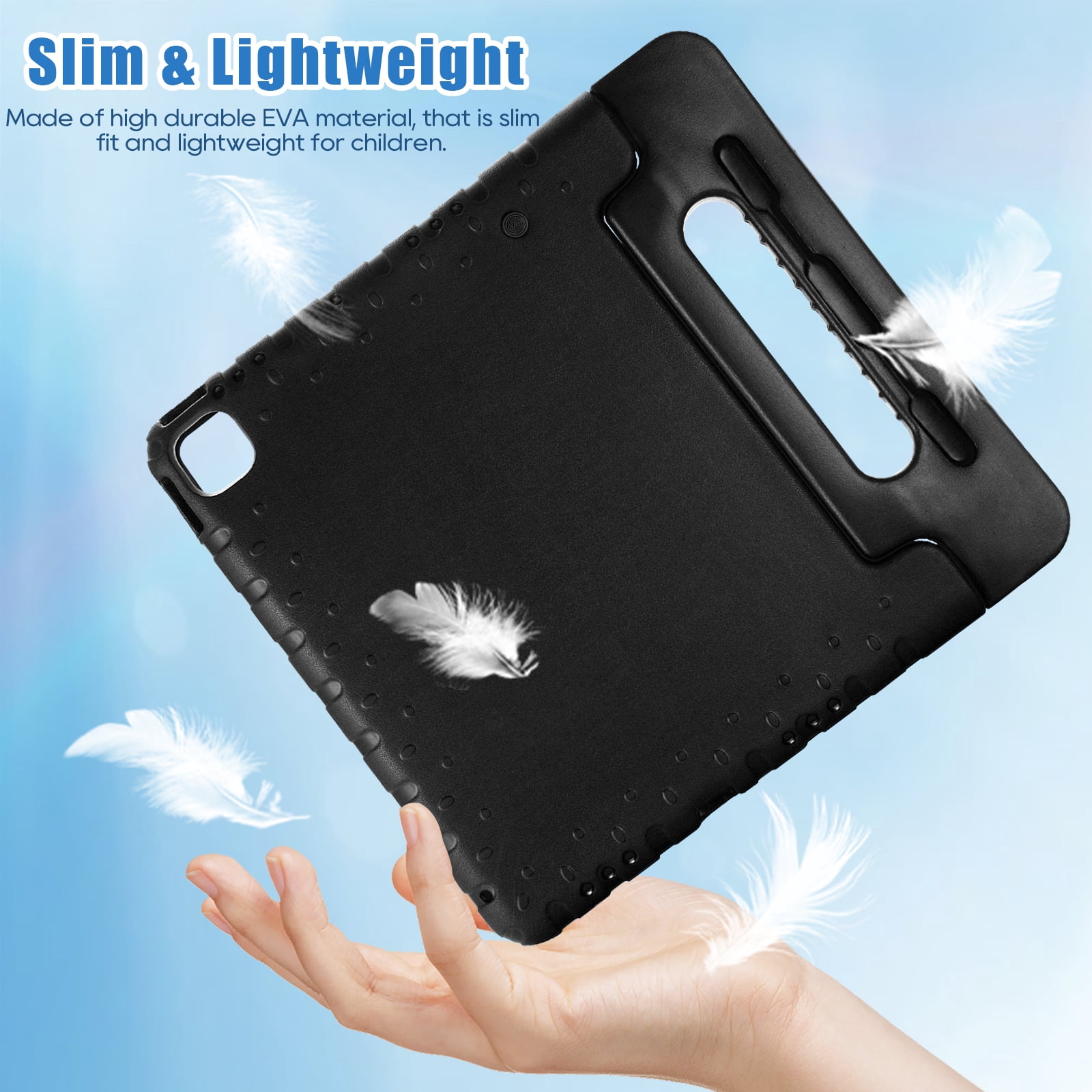 Allytechgroup Kids Case for Apple iPad Air 11 Inch M4 M3 M2 2026/2025/2024/ iPad Pro 11" 2024, Silicone EVA Lightweight Handle Design Stand Pencil Holder Case for Kids Girls Boys, Black