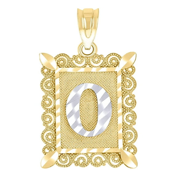 10k Two-tone Gold Unisex Sparkle-Cut Letter Name Personalized Monogram Initial O Charm Pendant Necklace 20.9x12.20mm Wid