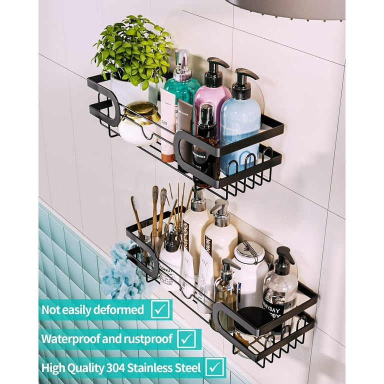 HAPIRMCorner Shower Organizer Storage Shelf with Shampoo Holder 2pcs  Stainless Steel Basket Shelves with 6 Pack Adhesives White
