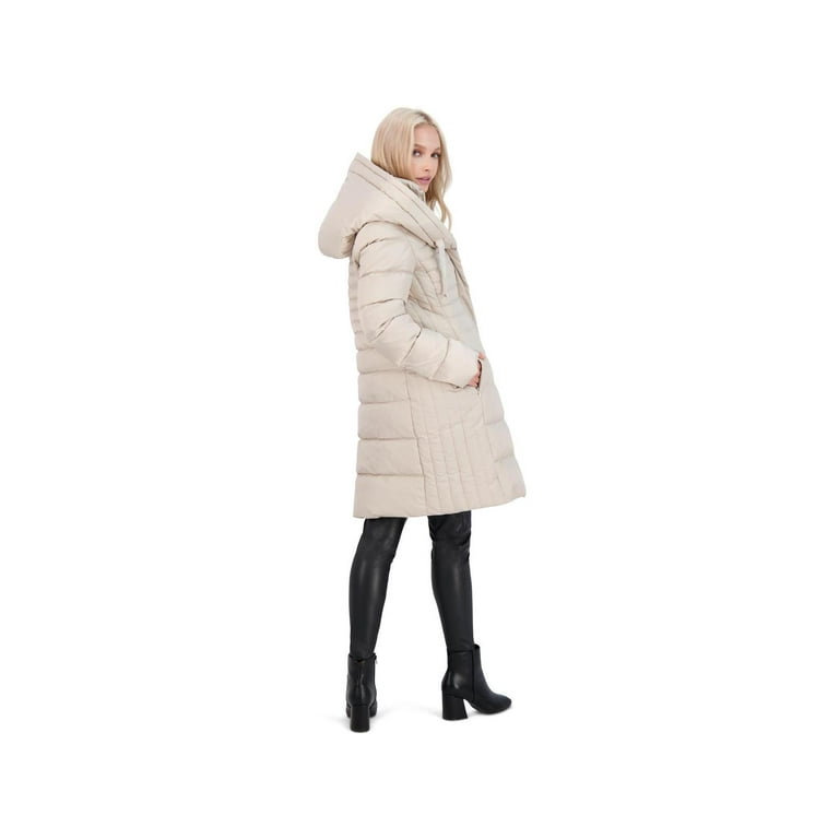Tahari hooded bib quilted long puffer jacket best sale