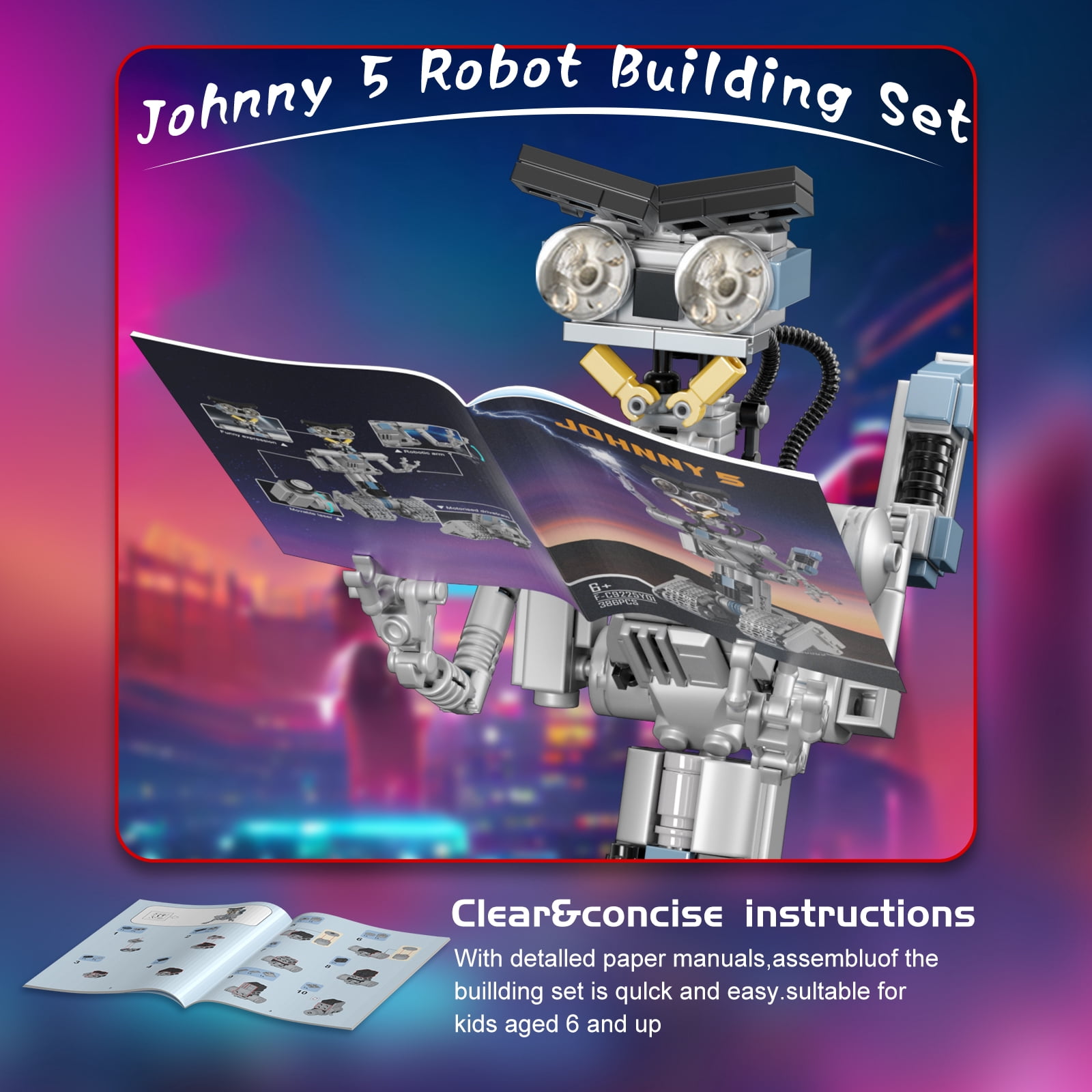 Johnny 5 Robot Building Block Set, Johnny Five Robot Model Toys, Compatible for Lego, Stem Educational Gift Set for Age 6 7 8 9 10 11 12+ Boys Girls(387 Pcs)