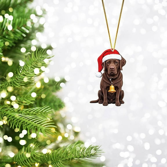 WUJDF 1 Pcs Christmas Chocolate Lab Labrador Ornament 2D Acrylic Hanging Christmas Tree Ornaments Holiday Decorations for Xmas Tree Decor Retriever Gifts for Labrador Lovers