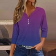thumbnail image 2 of aidice Womens Shirts Casual 3/4 Sleeve Notched V Neck Button Comfy Fitting Gradient Color Tee Shirts, 2 of 5