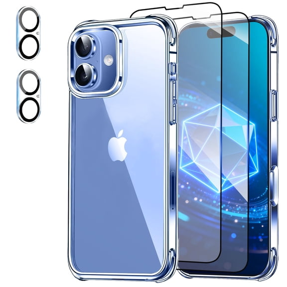 5 in 1 Set iPhone 17 - 6.3", 1 Phone Case   2 Screen Protector   2 Camera Lens Protector, Shockproof Drop HD Tempered Glass and Non-Yellowing Transparent Case for iPhone 17