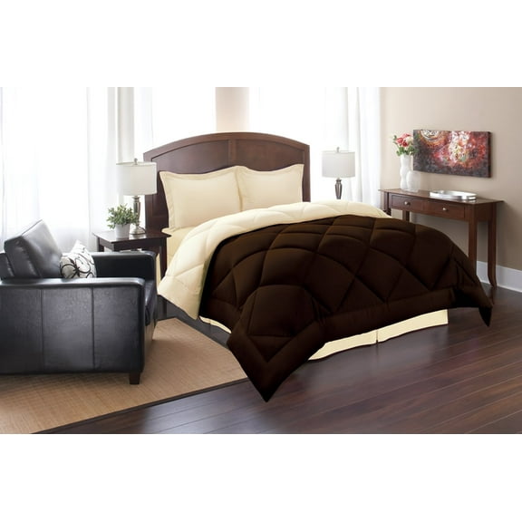 All Season Comforter and Year Round Medium Weight Down Alternative Reversible 3-Piece Comforter Set-King/Cal King, Brown/Cream