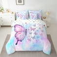 thumbnail image 3 of Manfei Blue Pink Butterfly 7-Piece Twin Bedding Sets, Romantic Dreamy Animal Bedding Comforter Set, Teens Girls Kids Female Reversible Sheet Sets, Luxury Bedroom Decor, 3 of 8