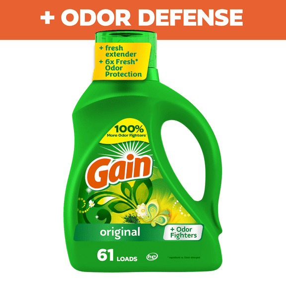Gain Laundry Detergent Liquid with Odor Fighters, Original Scent, 88 fl oz, 61 Loads