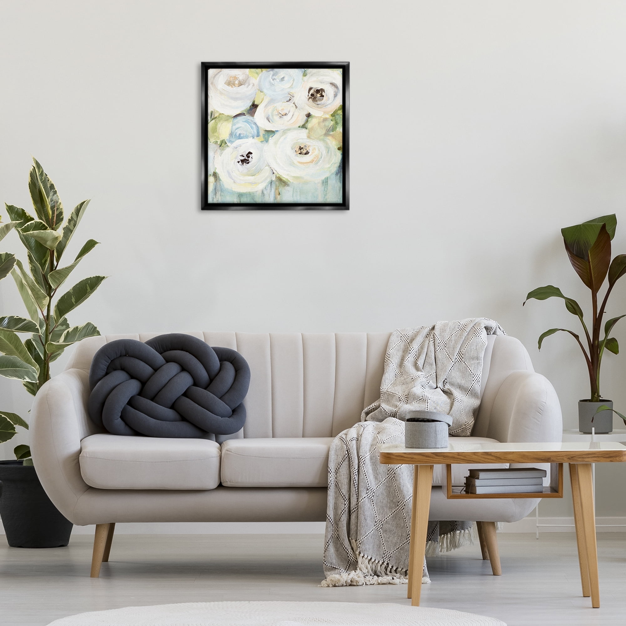 Stupell Industries White Swirling Roses Botanical & Floral Painting Black Floater Framed Art Print Wall Art, 25 x 25