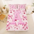 thumbnail image 5 of Manfei Pink Cherry Bow Full Size Sheets For Girls,Cartoon 3D Letter A Initial Bed Sheets For Kids,4 Pieces, 5 of 6