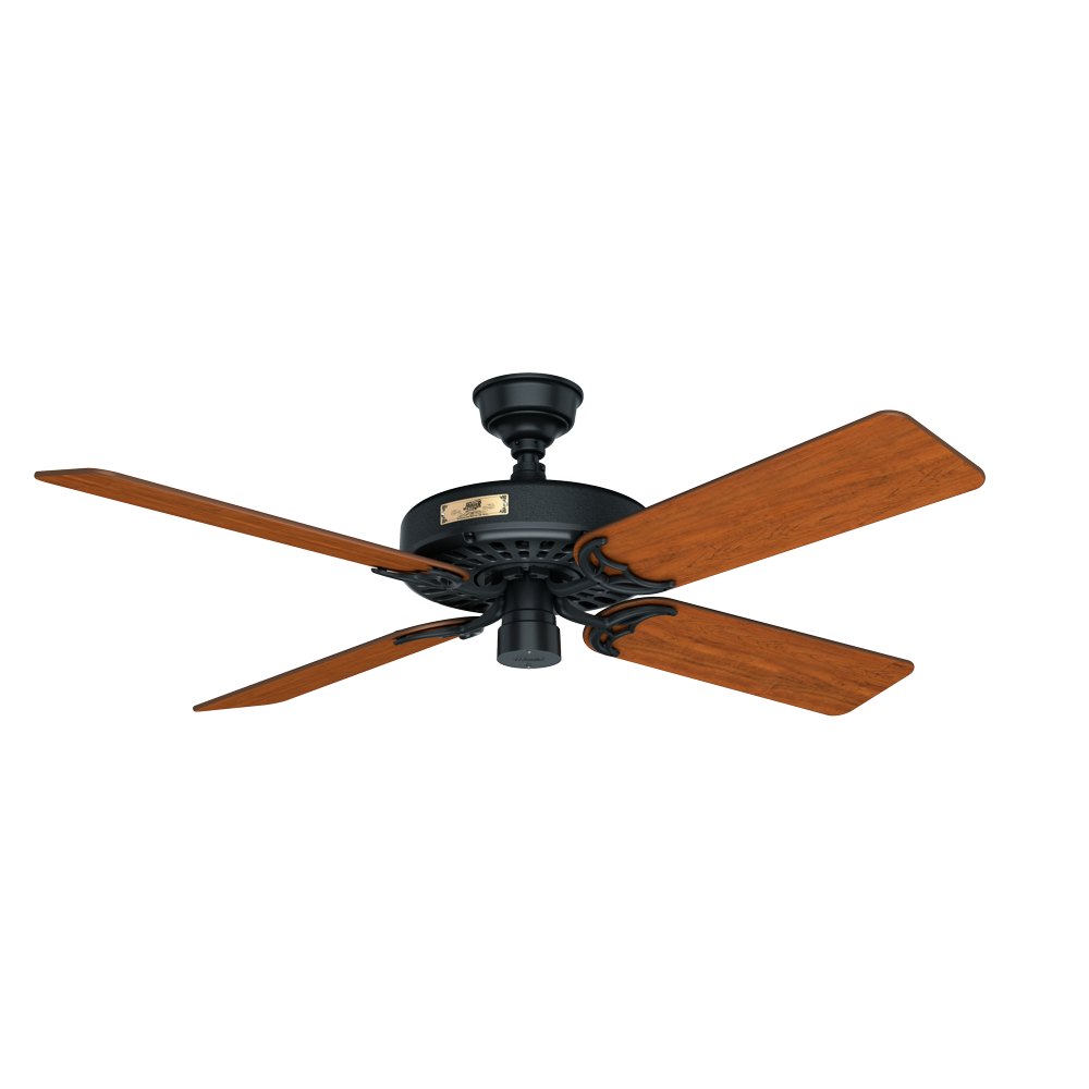 Hunter 52" Hunter Original Damp Rated Matte Black Ceiling Fan with Pull