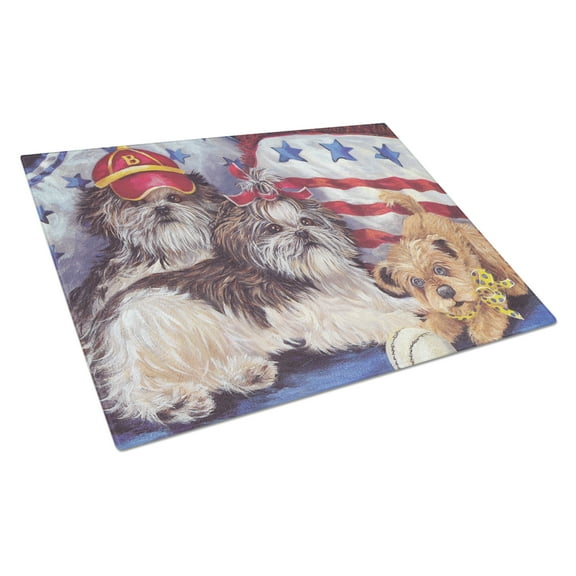 Shih Tzu Americana Sweethearts Glass Cutting Board Large PPP3273LCB