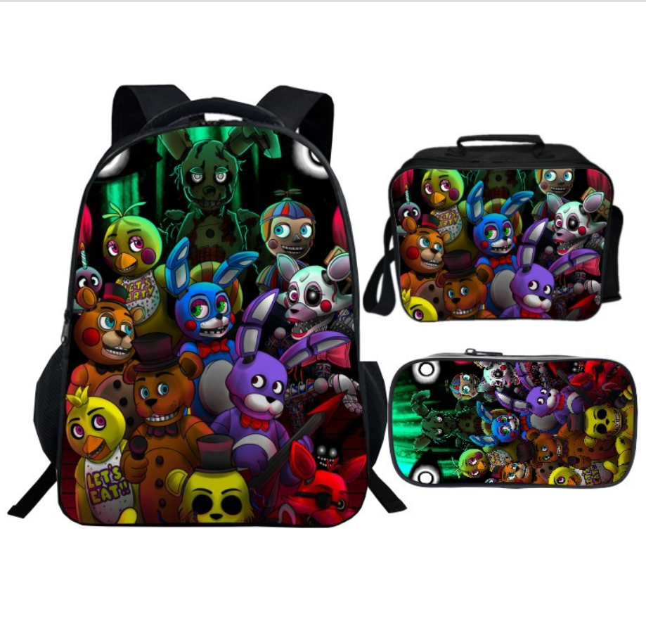 Five Nights at Freddy's Backpack 3 Piece Set Including Lunchbag Schoolbag and Pencil Case for Kids Boys Girls Teens