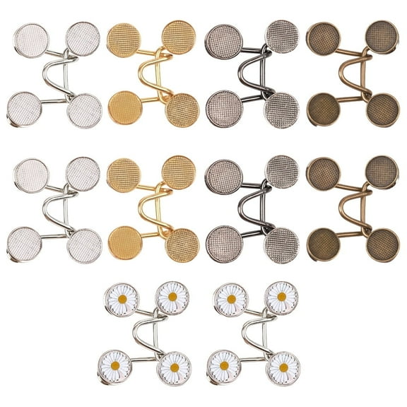 Adjustable Pant Waist Tightener Set, No-Sew Waist Clips and Buttons for Loose Jeans, Pants, and Skirts, 10 Sets, Matel