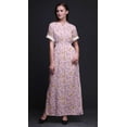 thumbnail image 3 of Bimba Rayon Leaf Floral Smocked Waist Printed Gown Maxi Side Slit LadiesÂ&nbsp;Dress-Small, 3 of 6