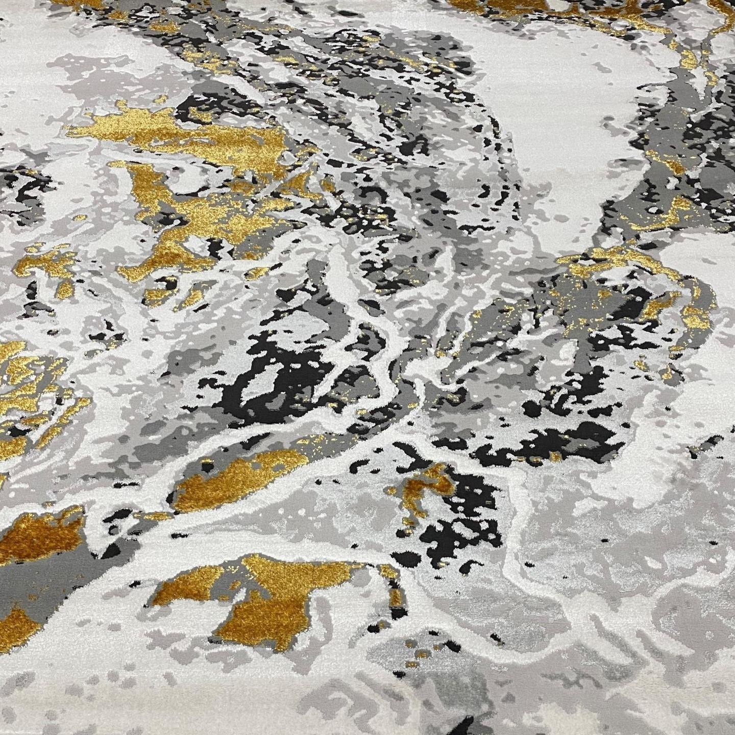 Luxe Weavers Abstract Marble Gold 2x8 Runner Area Rug for Hallway