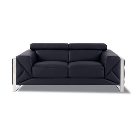 Black Genuine Italian Leather Loveseat Modern Global United 903