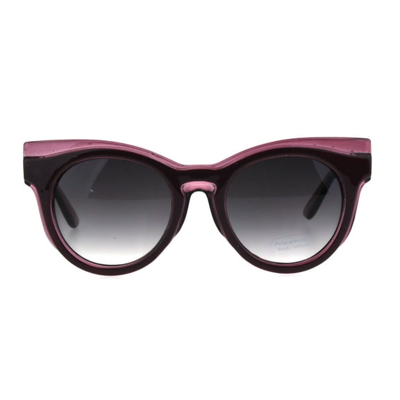 Womens Brow Diva Designer Cat Eye Round Plastic Retro Sunglasses Burgundy