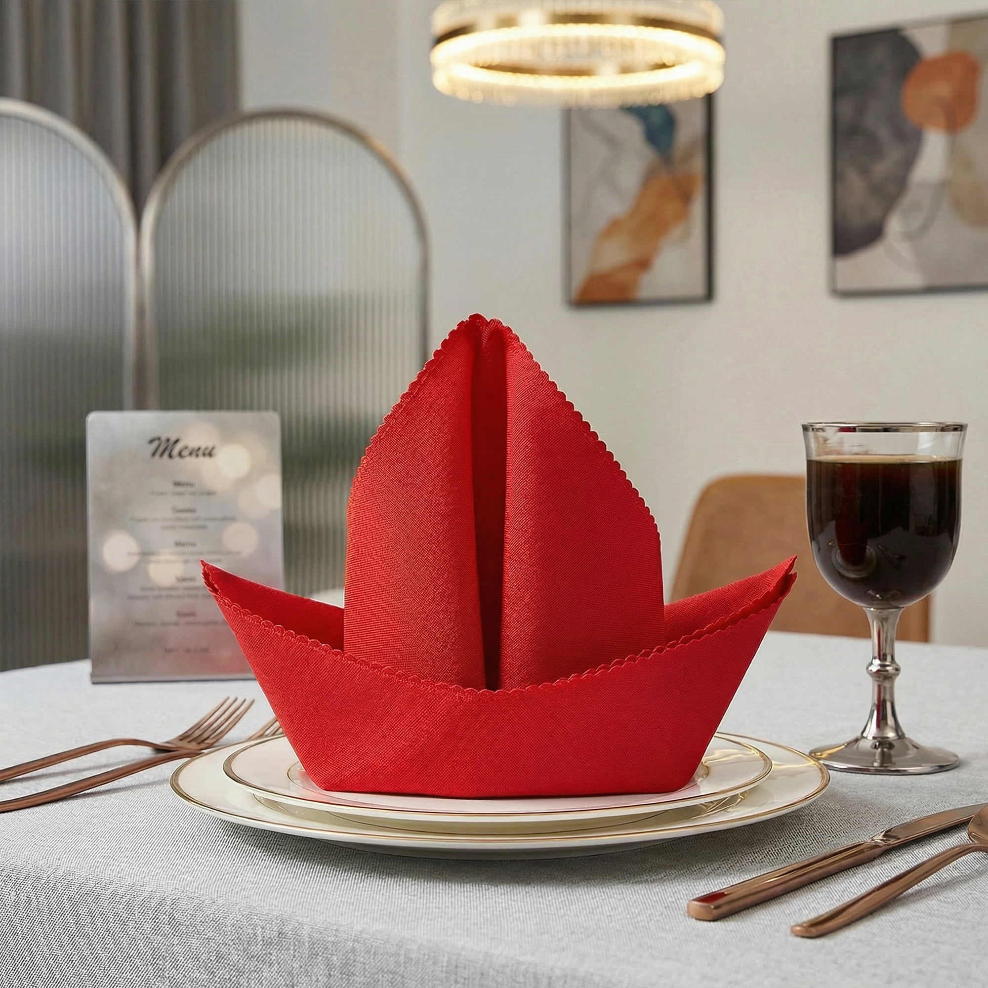 Unique Bargains 12Pcs Washable Reusable Dinner Cloth Napkins Red 12x12inch