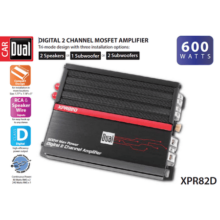 Dual Electronics XPR82D 2/1 High Performance Power MOSFET Class D Car Amplifier with 600-Watts of Dynamic Peak