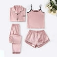 thumbnail image 3 of Elainilye Fashion Womens Pajamas Set Home Clothing Comfort Set Four Piece Color Ding Set Suspender Set Long Sleeved Pants Pajamas Outfits,Red, 3 of 4