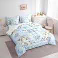 thumbnail image 3 of Homewish Country Floral 7pcs Bedding Comforter Set,Kawaii Bow Tie Queen Bedding Sets,Blue Brown Queen Sheet Sets For Teens,Ultra Soft Home Decor Reversible, 3 of 8