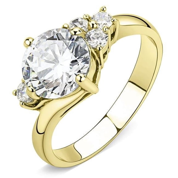 Women IP Gold Stainless Steel Ring with AAA Grade CZ in Clear - Size 10