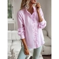 thumbnail image 2 of Biezeib Women's Spring Autumn Casual Shirt Long Sleeve Solid Color Ruffle Collar Button Up T-shirt, 2 of 6