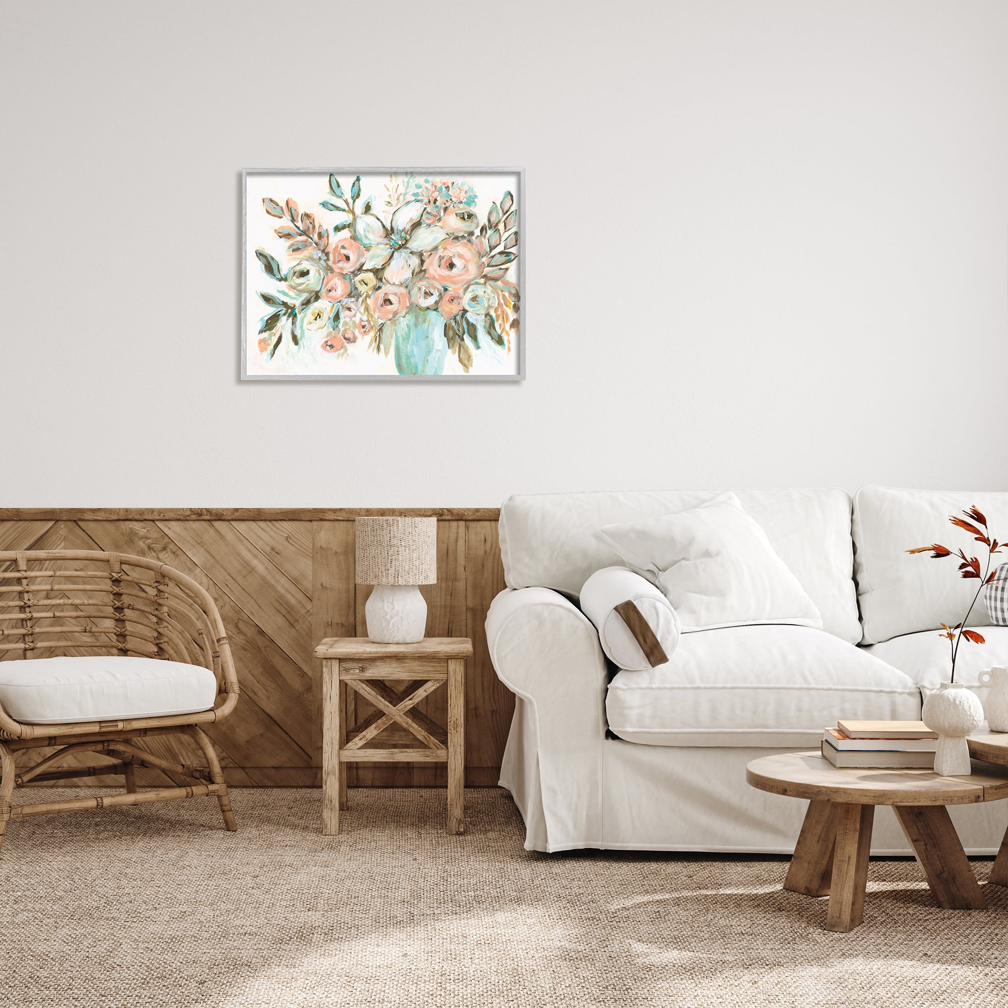 Stupell Industries Modern Peonies Arrangement Botanical & Floral Painting Gray Framed Art Print Wall Art, 30 x 24