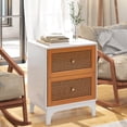 thumbnail image 2 of Costway 1 PCS Rattan Nightstand with Storage Wood End Sofa Side Table with 2 drawers Wood Legs, 2 of 9