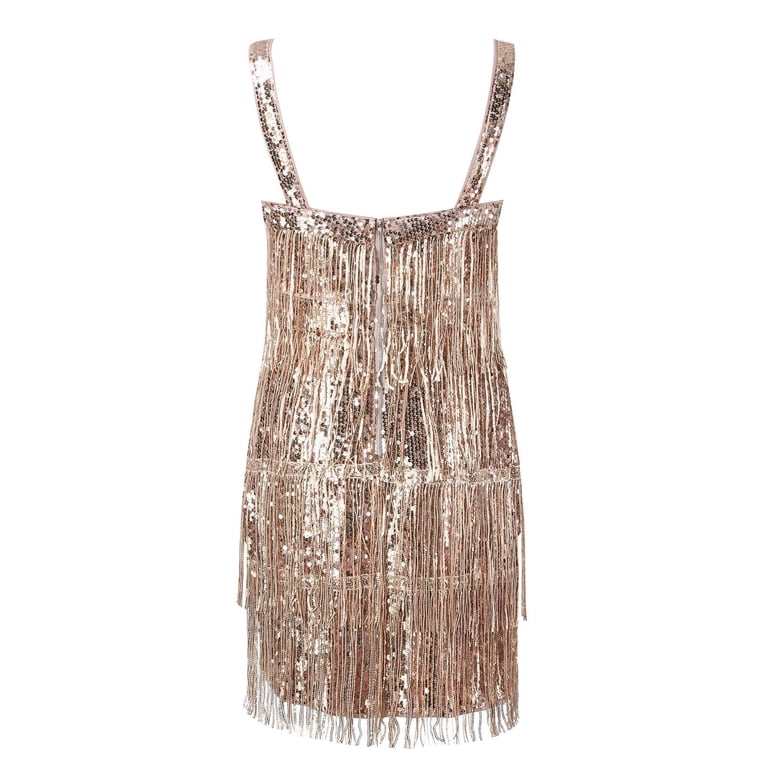 Bmisegm Womens Tassel Dress Sexy Fringe Dresses Sleeveless Flapper Mini  Dress Sequin Dress for Evening Party Rose Gold S - Walmart.com