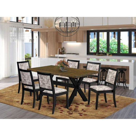 East West Furniture X-Style 7-Piece Kitchen Table Set in Distressed Jacobean