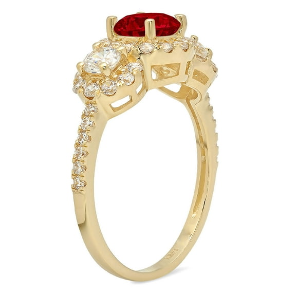 1.46 ct Round Cut Natural Garnet Three-Stone Engagement Ring for Women in 18K Yellow Gold